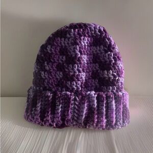 Red Heart Super Saver Purple Tones Crocheted SMALL ADULT Size Winter Beanie